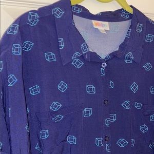 Lularoe Amy Button Down XL Aqua Cubes